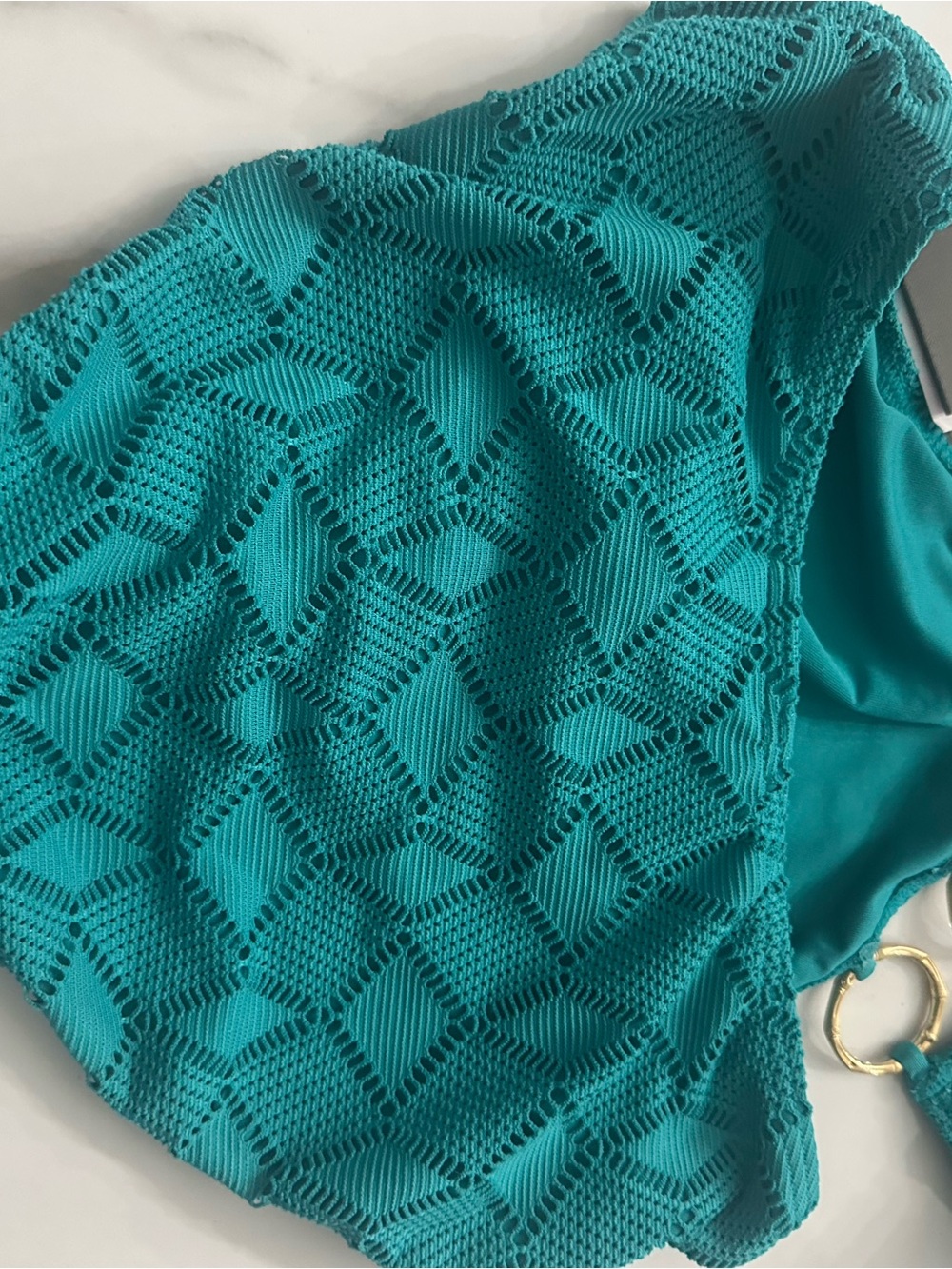 Vince cami Turquoise Halter One-Piece Swim Suit with Gold Ring Accents - Picture 7 of 9